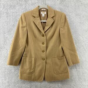 Talbots Women Camel Hair Blazer 2P Tan Lined Shoulder Pads Exposed Stitch Pocket